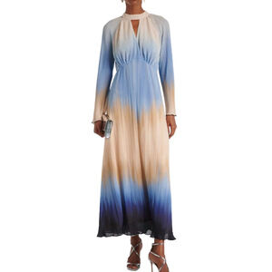NWT SIMKHAI sky ombre blue beige CALINA pleated plisse long sleeve maxi dress 4